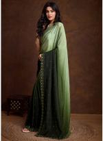 Two Tone Shaded Chinnon Green Party Wear Swarovski Work Saree